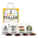 Tekasse med fyra popul&auml;ra teblandningar